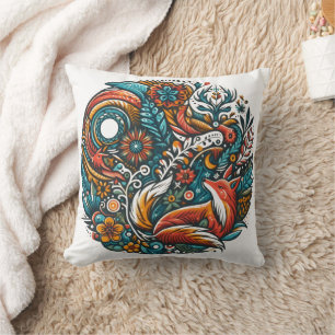 Whimsical woodland creatures in vibrant harmony cushion