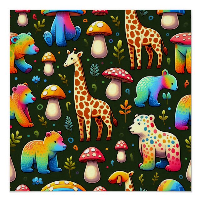 Whimsical Woodland Creatures Pattern Poster (Front)