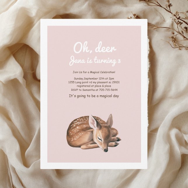 Whimsical Woodland Deer Birthday | Pink & Adorable Invitation (Creator Uploaded)