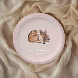 Whimsical Woodland Deer Birthday Pink  Paper Plate