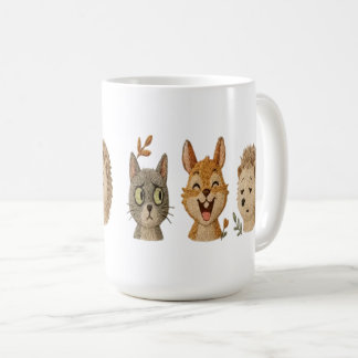 Whimsical Woodland Faces – Cute Embroidered Animal Coffee Mug