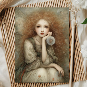 Whimsical Woodland Fairy Portrait with Dandelion  Card