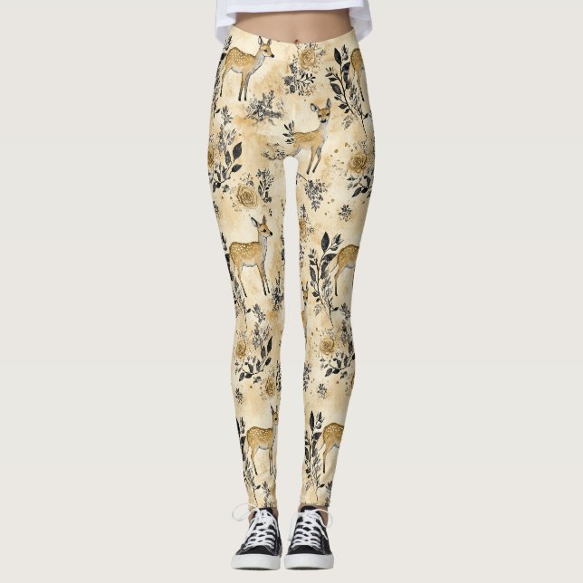 Whimsical Woodland Fawn Pattern Leggings (Front)