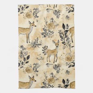 Whimsical Woodland Fawn Pattern Tea Towel