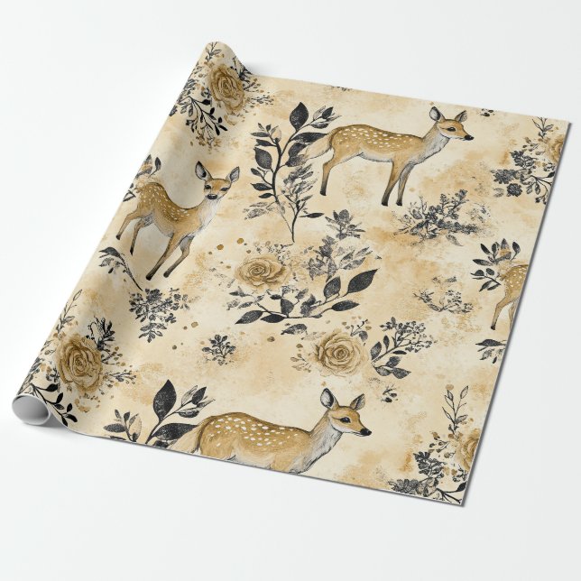 Whimsical Woodland Fawn Pattern Wrapping Paper (Unrolled)