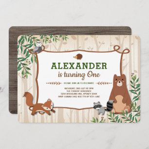 Whimsical Woodland Forest Animals 1st Birthday Invitation