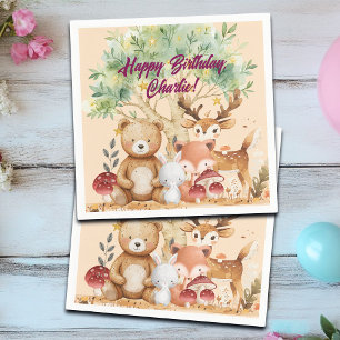 Whimsical Woodland Forest Animals Birthday Napkin