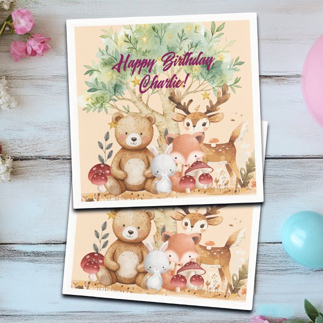 Whimsical Woodland Forest Animals Birthday Napkin (Creator Uploaded)