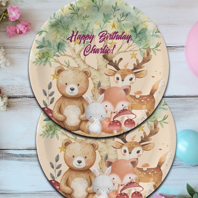 Whimsical Woodland Forest Animals Birthday Paper Plate (Creator Uploaded)