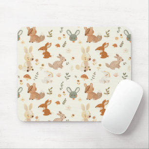 Whimsical Woodland Forest Animals Greenery Pattern Mouse Pad