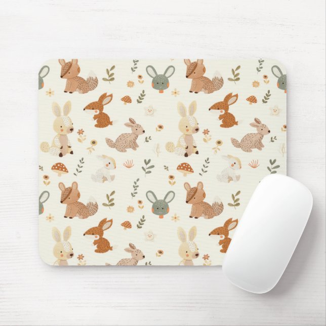 Whimsical Woodland Forest Animals Greenery Pattern Mouse Pad (With Mouse)