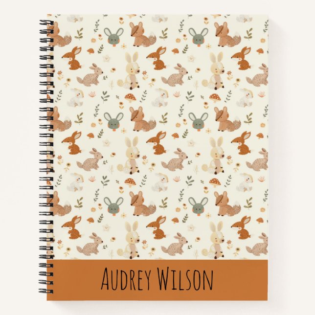 Whimsical Woodland Forest Animals Greenery Pattern Notebook (Front)