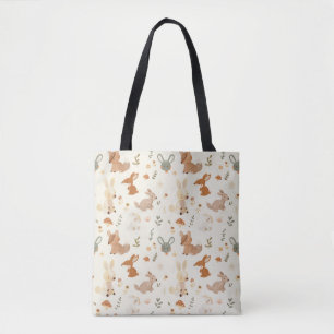 Whimsical Woodland Forest Animals Greenery Pattern Tote Bag