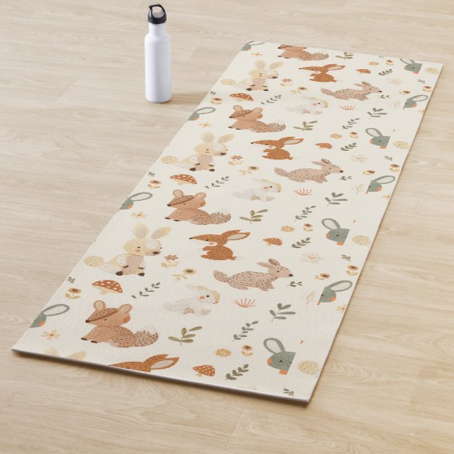 Whimsical Woodland Forest Animals Greenery Pattern Yoga Mat (In Situ)