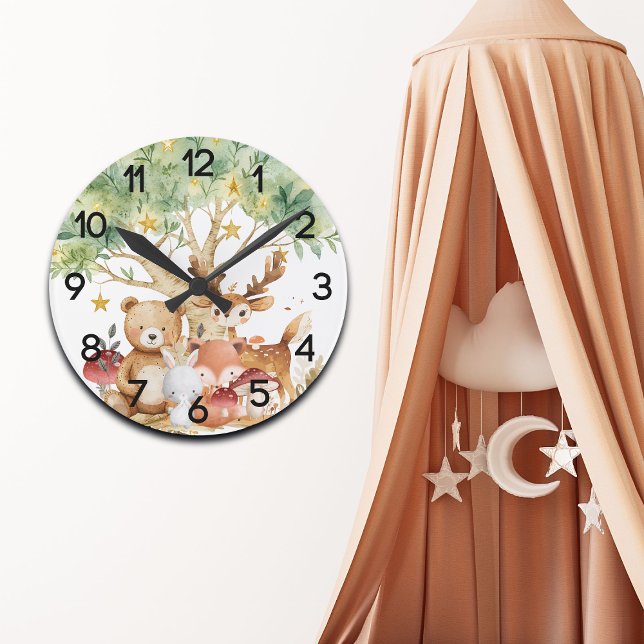 Whimsical Woodland Forest Animals Nursery Round Clock (Creator Uploaded)