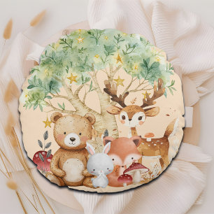 Whimsical Woodland Forest Animals Round Cushion