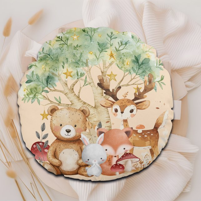 Whimsical Woodland Forest Animals Round Cushion (Creator Uploaded)