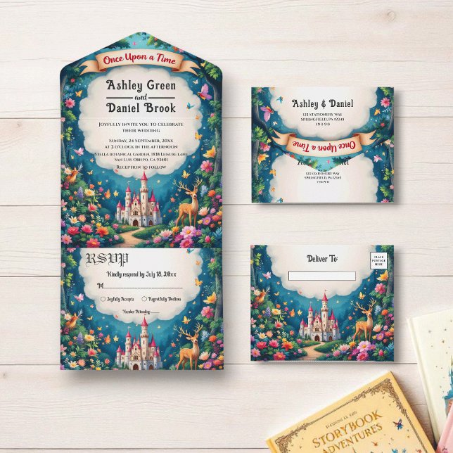 Whimsical Woodland Forest Castle Fairytale Wedding All In One Invitation (Creator Uploaded)