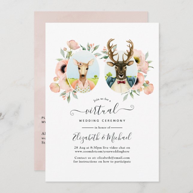 Whimsical Woodland Forest Deer Virtual Wedding Invitation (Front/Back)