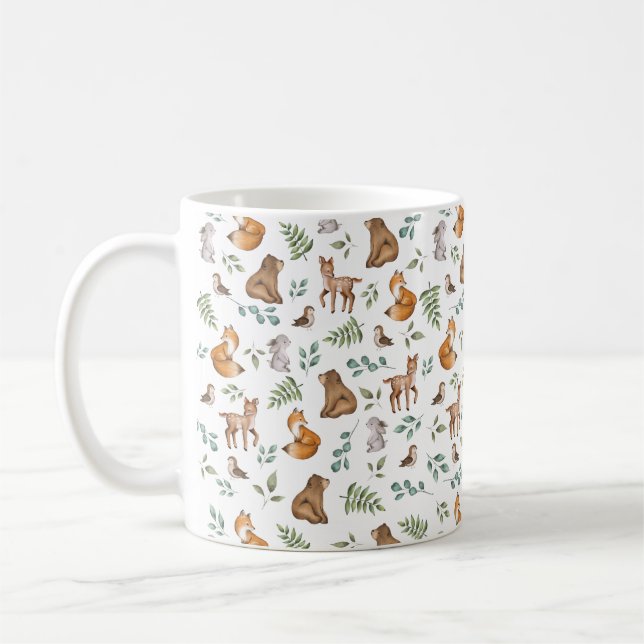 Whimsical Woodland Forest Greenery Animals  Coffee Mug (Left)