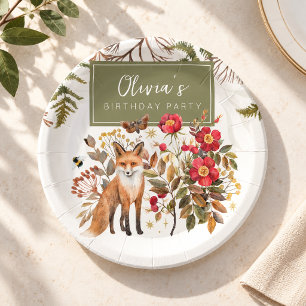 Whimsical Woodland Fox and Autumn Wildflowers Paper Plate