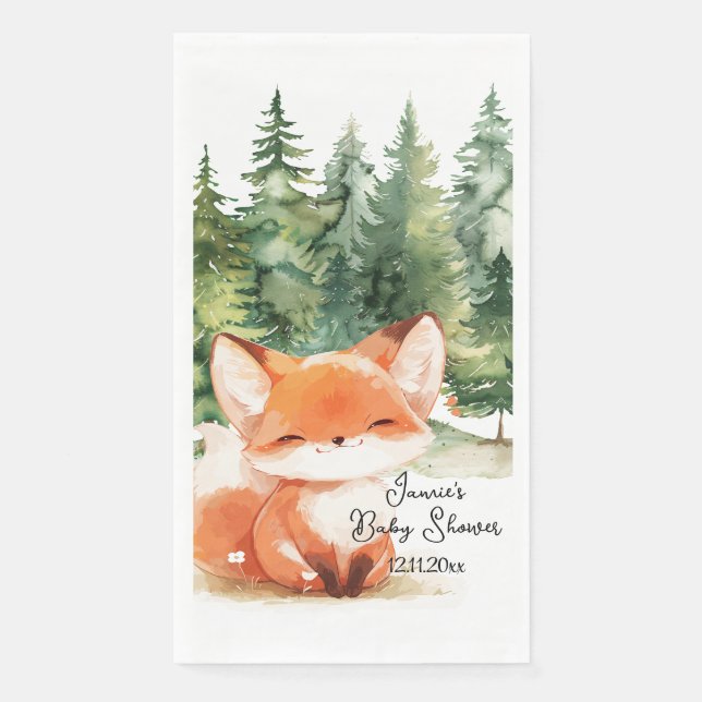 Whimsical Woodland Fox Baby Shower Napkin (Front)