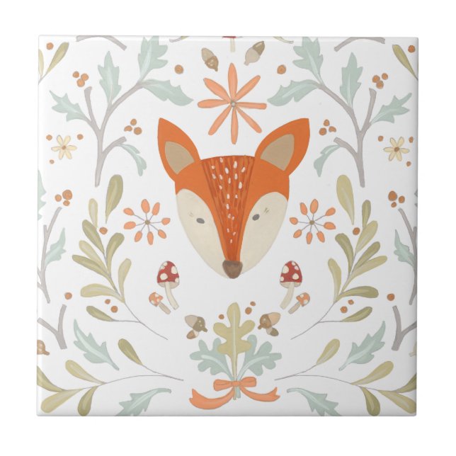 Whimsical Woodland Fox Ceramic Tile (Front)