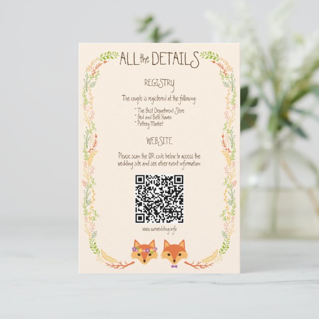 Whimsical Woodland Foxes (Ivory) Rustic Wedding Enclosure Card (Standing Front)