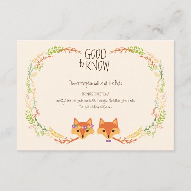 Whimsical Woodland Foxes Ivory Wedding Info Card (Front)