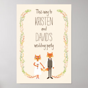 Whimsical Woodland Foxes Ivory Wedding Sign