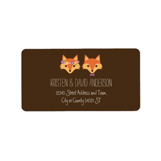 Whimsical Woodland Foxes Wedding Label (Front)