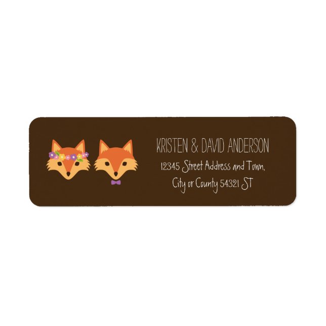 Whimsical Woodland Foxes Wedding Return Address Label (Front)