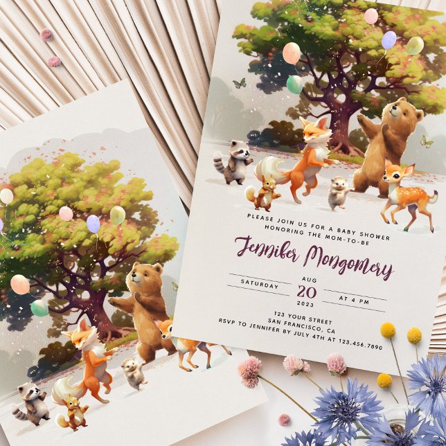 Whimsical Woodland Friends Watercolor Baby Shower Invitation (Creator Uploaded)