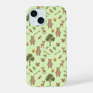 Whimsical Woodland Friends Watercolor Pattern iPhone 15 Case