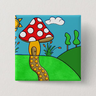 Whimsical Woodland Fungi Art 15 Cm Square Badge