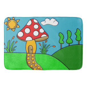 Whimsical Woodland Fungi Art Bath Mat