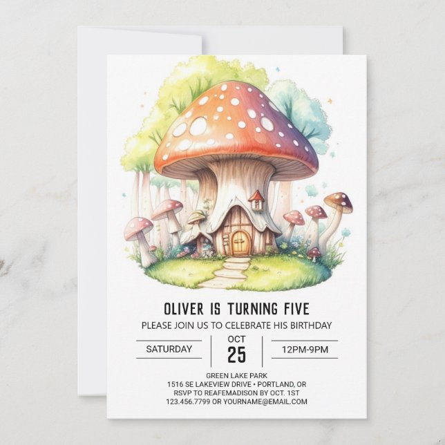 Whimsical Woodland Fungi Birthday Invitation (Front)