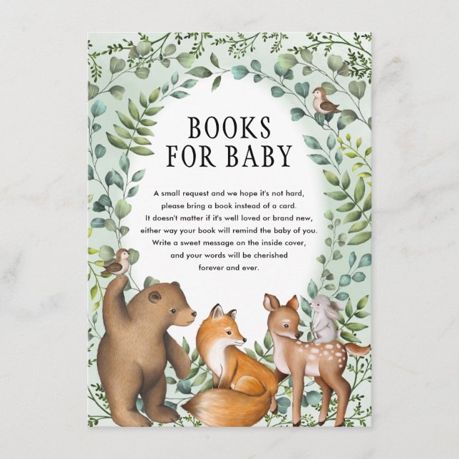 Whimsical Woodland Greenery Forest Books for Baby Enclosure Card (Front)