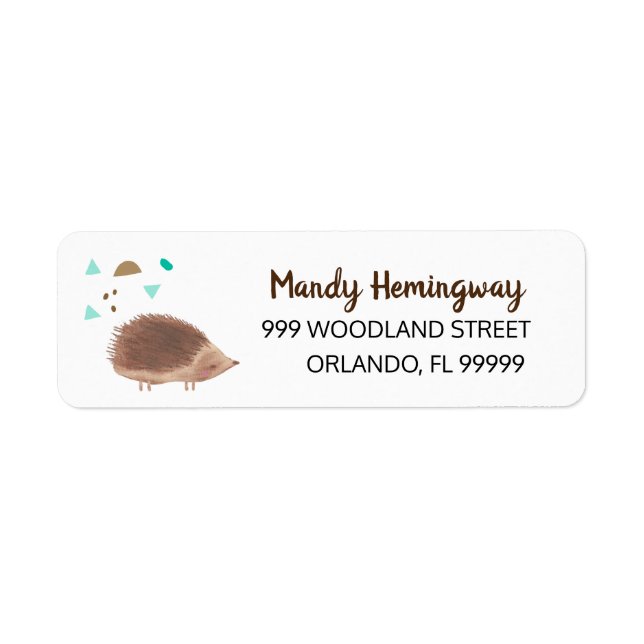 Whimsical Woodland Hedgehog Illustration Address Return Address Label (Front)