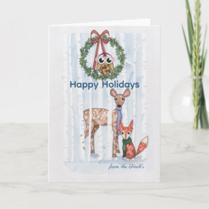 Whimsical Woodland Holiday Watercolor Card