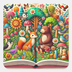 Whimsical Woodland Illustration Square Sticker