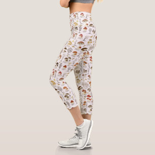 Whimsical Woodland Mushrooms Pattern Capri Leggings