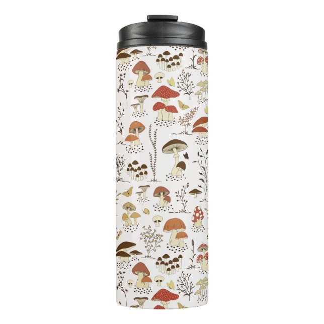 Whimsical Woodland Mushrooms Pattern Thermal Tumbler (Front)