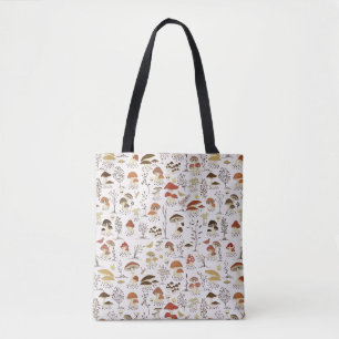 Whimsical Woodland Mushrooms Pattern Tote Bag