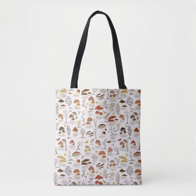 Whimsical Woodland Mushrooms Pattern Tote Bag (Front)