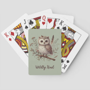 Whimsical Woodland Owl Botanical Illustration Playing Cards