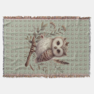 Whimsical Woodland Owl Botanical Illustration Throw Blanket