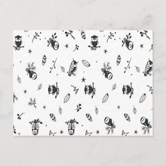 Whimsical Woodland Owl Pattern Postcard