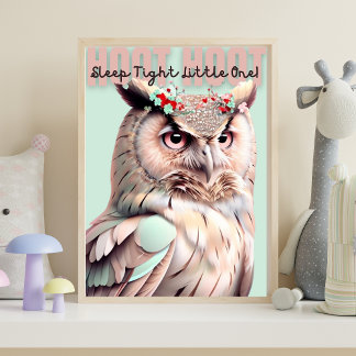 Whimsical Woodland Owl Sleep Tight  Nursery Poster