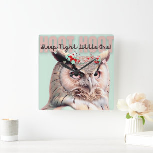Whimsical Woodland Owl Sleep Tight Nursery Square Wall Clock